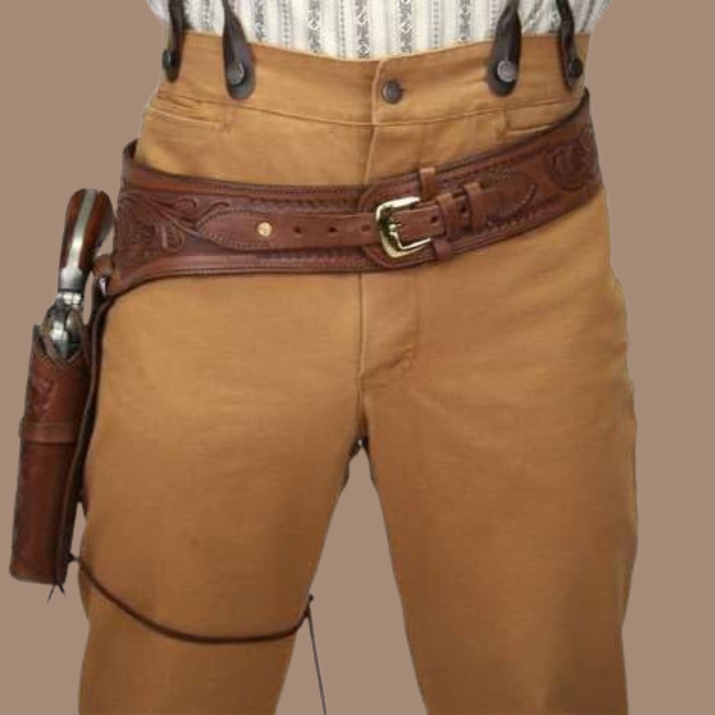 Wild West Leather Gun Belt Holster – Fast Draw Cowboy Pistol Holder