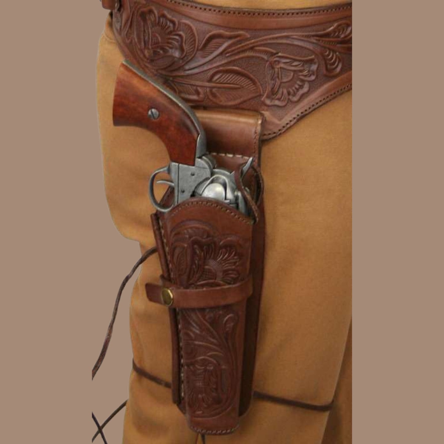 Wild West Leather Gun Belt Holster – Fast Draw Cowboy Pistol Holder