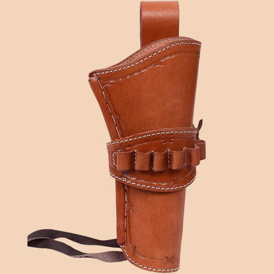 Western Cowboy Leather Holster for Revolver – Hand Tooled Design