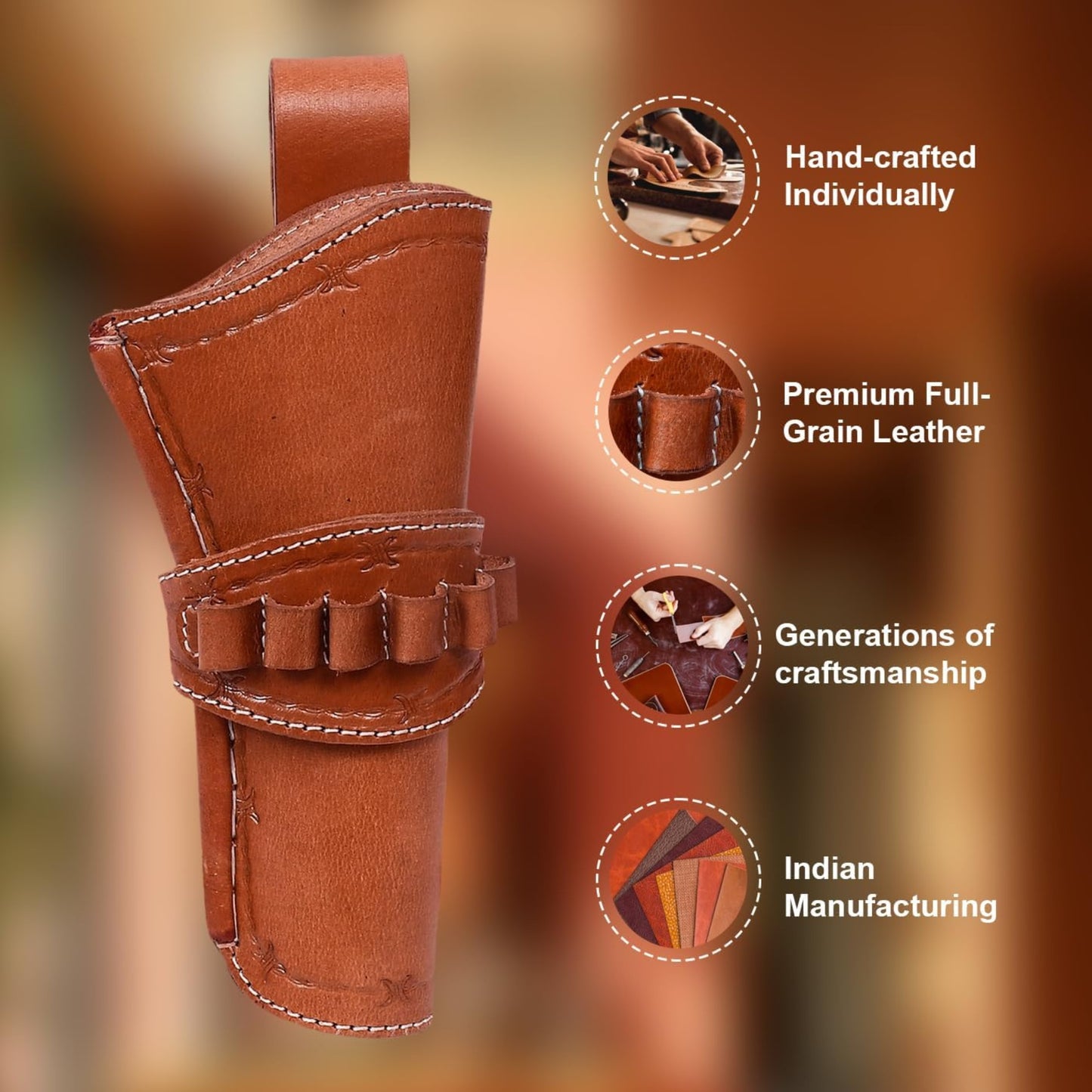 Western Cowboy Leather Holster for Revolver – Hand Tooled Design