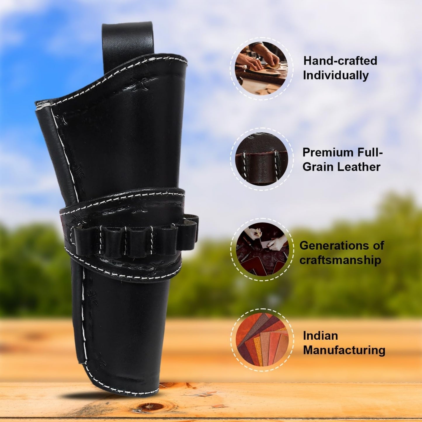 Leather Pistol Holster with Ammo Loops
